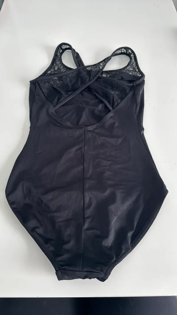 Mirella Leotard Black with lace crisscross strap detail. Size small - Image 2