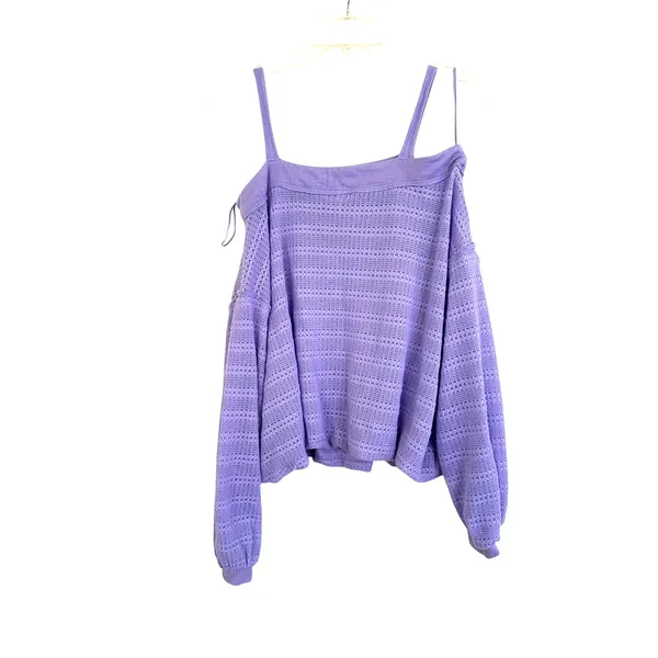FREE PEOPLE Lilac Sistine Hacci Sweater TOP off shoulder size medium - Image 4