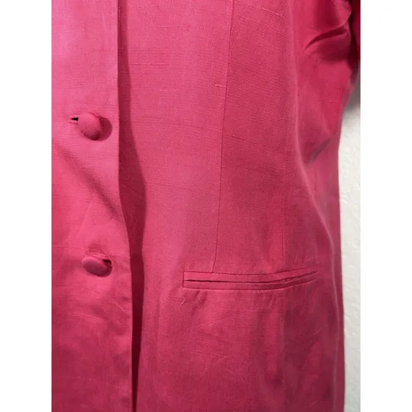 Vintage Marianna Womens 12 Hot Pink 100% Silk Short Sleeve Blazer Jacket 90s - Image 4