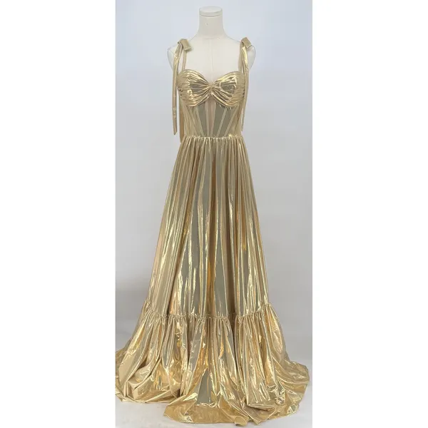 Jovani Metallic‎ Lamé Tie-Strap Boho Gown Size 4 - Image 4