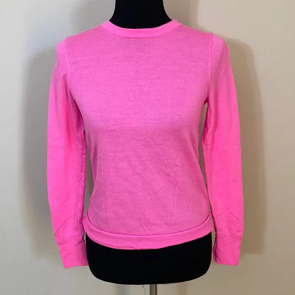 J.Crew Womens Bright Pink Wool Crewneck Long Sleeve pull over Sweater - Image 2