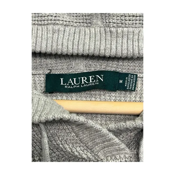 Lauren Ralph Lauren Sweater Womens Medium Gray Hoodie Waffle Knit Preppy Cozy - Image 4