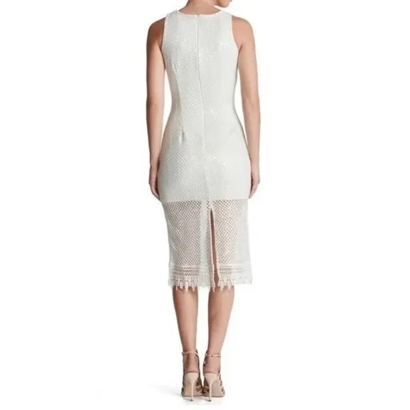 DRESS THE POPULATION Alina Sequin Crochet Lace Midi Dress Bridal‎ White Small - Image 6
