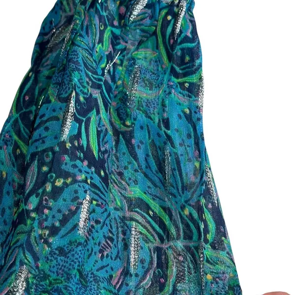 Lilly Pulitzer Blue Cat Print Blouse Long Sleeve‎ V Neck Lightweight Ruffle SZ S - Image 3