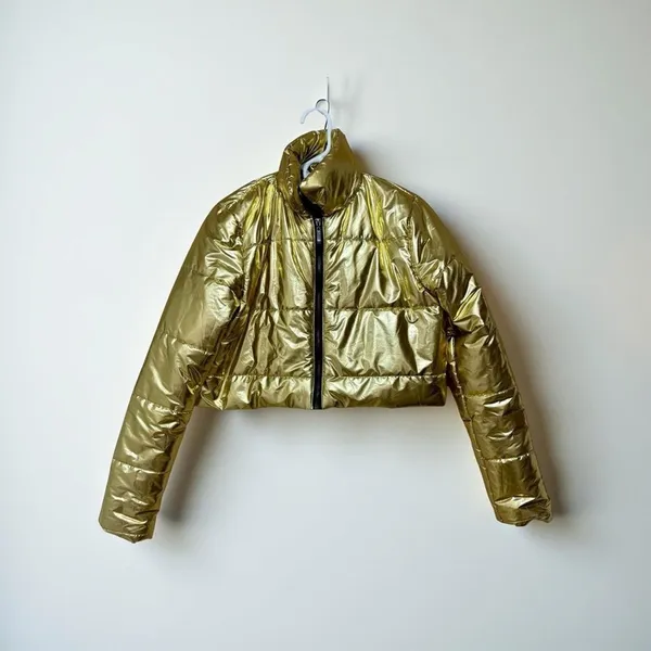 36 Point 5 Gold Metallic Cropped Puffer Jacket Womens M Shiny Winter - Image 2