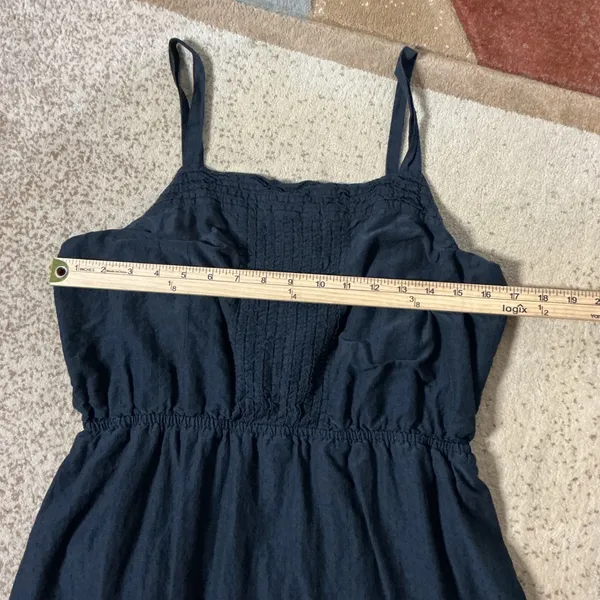 Old Navy Boho Smocked Midi Sun Dress Womens Large Black Cotton Blend Pintuck Hem - Image 3
