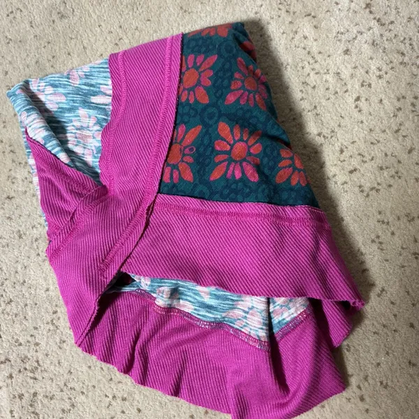 Natural Life Boho Floral Open Back Crop Top Women L Pink Green Geometric Cotton - Image 6