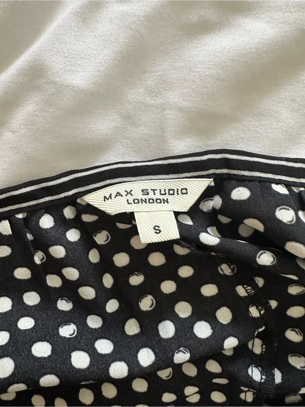 Max Studio Nordstrom Black And White Polka Dot Pleated Skirt Midi Dress Small - Image 4