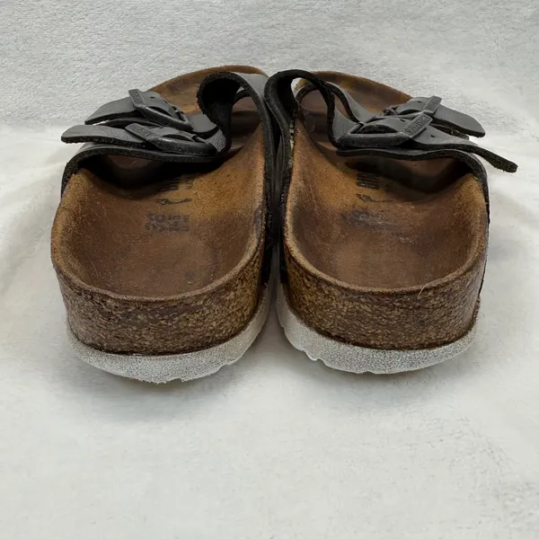 Birkenstock Arizona Leather Sandals Gray Two‎ Strap Slides EU 38N US 7 READ - Image 8