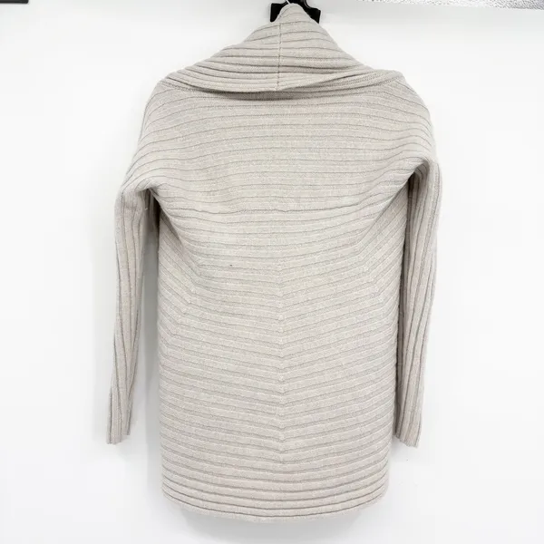 Garnet‎ Hill Womens Merino Wool Ribbed Draped Open Front Cardigan S/M Oatmeal - Image 5