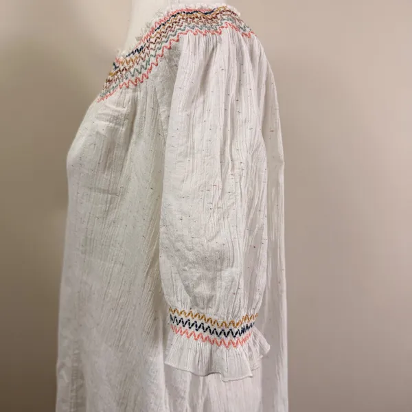 Madewell White Gauze Confetti Smocked Dress Short Sleeve Boho Cotton Large - Image 5