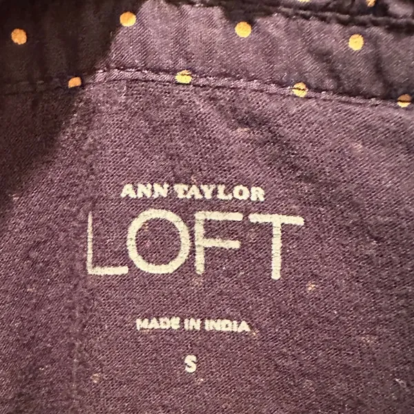 Ann Taylor Loft Navy Polka‎ Dot Ruffle Top Small Cottagecore Preppy Shirt Cotton - Image 3