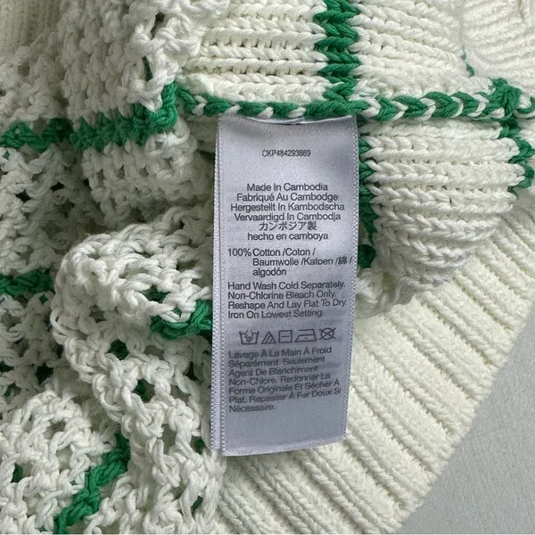 Madewell Classic Ivory Green Striped Open Stitch Knit Sweater Tee Size L NWOT - Image 8