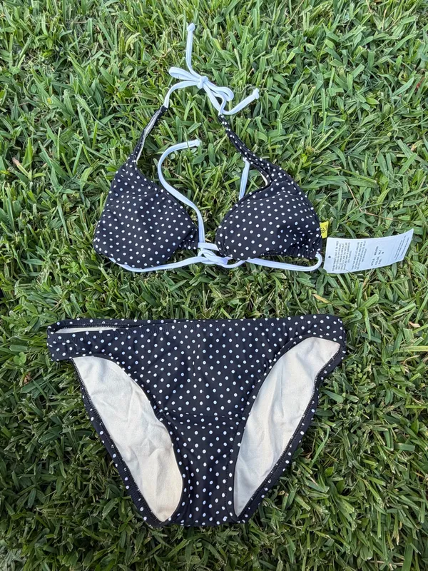 Surfside Black White Polka Dot Triangle Bikini Set M Pin Up Retro NWT - Image 2