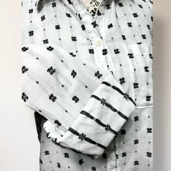 Maeve Anthropologie White‎ Black Clip Dot Cotton Button Down Roll Tab Shirt Boho - Image 8