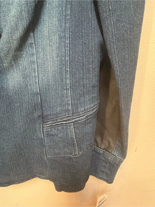 Style & Co XL Denim Blazer Faux Leather Equestrian Double Breasted Y2K Jacket - Image 7