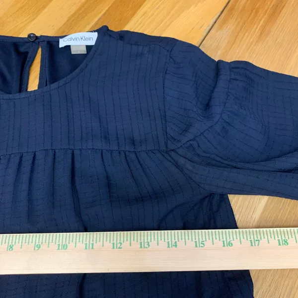 Calvin‎ Klein Navy Blue Tiered Babydoll Dress 3/4 Balloon Sleeve CD2H4N Size 2 - Image 3