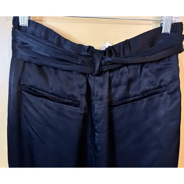 Ett:twa by Anthropologie Satin Trousers 10 Black New Tie Waist High Rise Pants‎ - Image 9