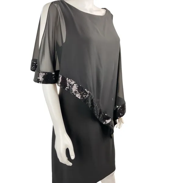 Scarlett‎ Women's Cape Sequence Shift Dress Black 10 Cocktail Wedding Party - Image 4