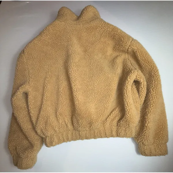 UO Urban Outfitters Cropped Teddy Jacket Fleece Deep Pile Sherpa Brown‎ M - Image 8