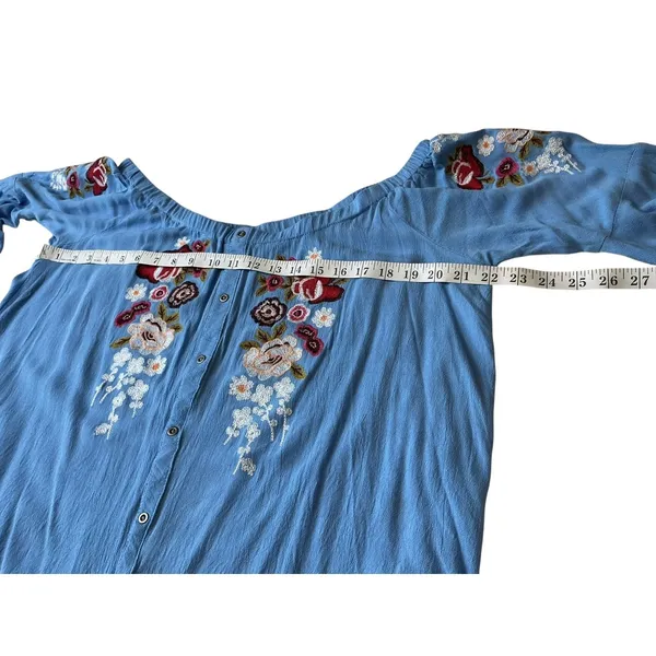 Umgee Blue Floral Embroidered‎ Off The Shoulder Bell Sleeve Blouse XL WG0914 - Image 8