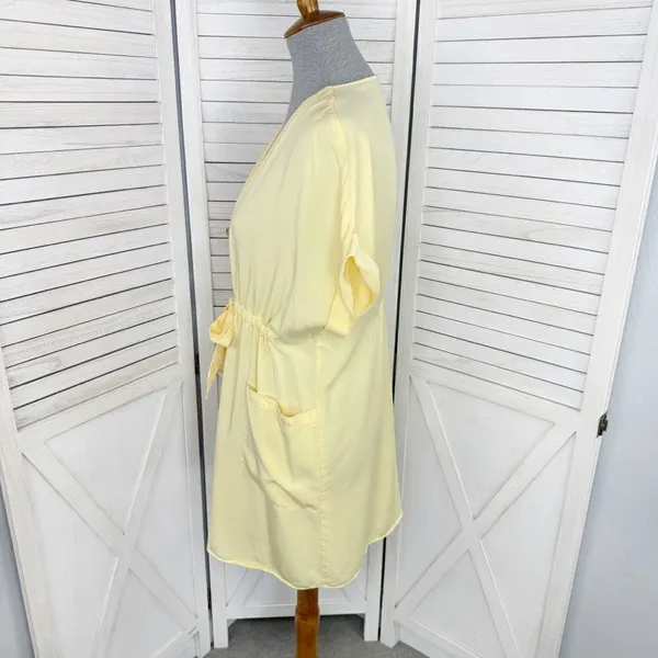 Zara Button Front Tie Waist Shirt Dress‎ Yellow XS Cap Sleeve - Image 3