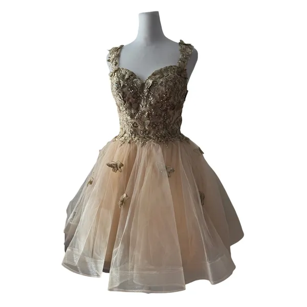 Fiesta Fashion Gold Butterfly Appliqué Sequined Corseted Fit & Flare Party Dress - Image 6
