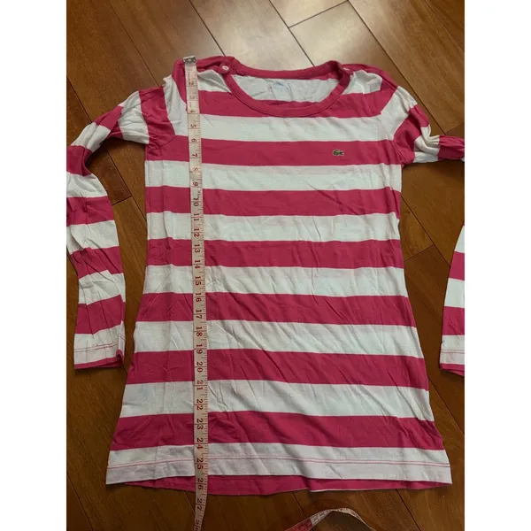 Lacoste Womens Pink White Stripe‎ Long Sleeve Crew Neck Shirt Top Size 40 - Image 7