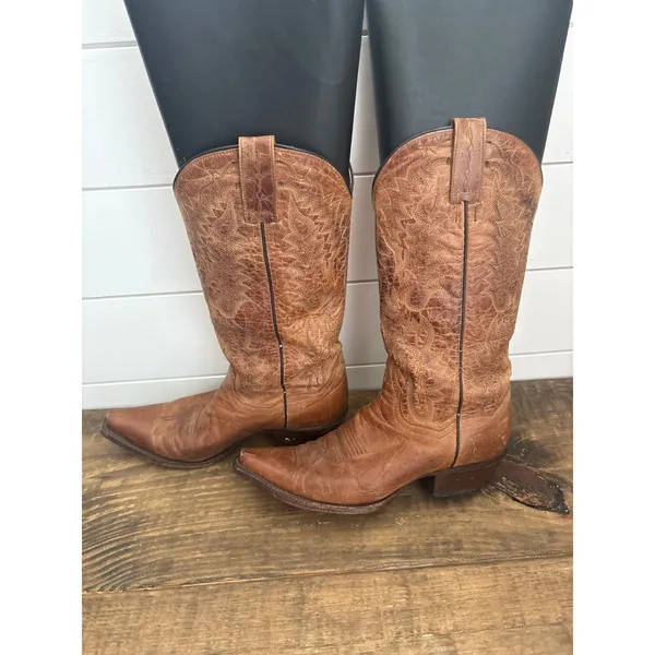 Dan Post Womens Cognac Leather Western Cowboy Boots DP3463 Snip Toe Size 7 M - Image 4