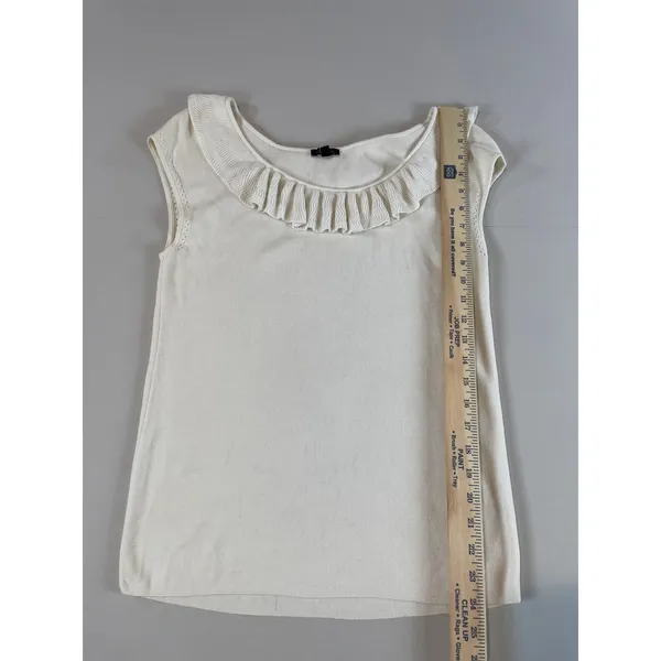 Talbots Cream Knit Sleeveless Top Size M Ruffle Detail Feminine - Image 6