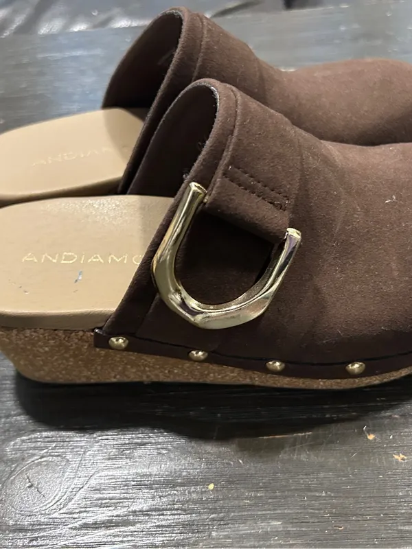 Andiamo Women's Brown Suede Mule with Decorative Buckle 6.5 wide - Image 6
