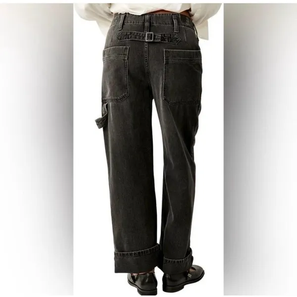 Free People We The Free Black Wash Major Leagues Cuffed Carpenter Utility Jeans - Image 6