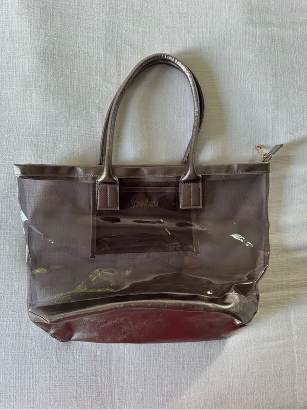 Neiman Marcus Clear PVC Metallic Bronze Trim Tote Bag - Image 2