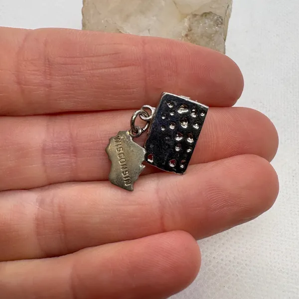 Vintage Wisconsin State Swiss Cheese Charm Nickel Silver Souvenir Pendant - Image 4
