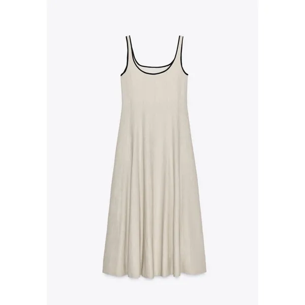 Zara Beige Black Trim Tank Maxi Dress Resort Beach Linen Capsule European - Image 7