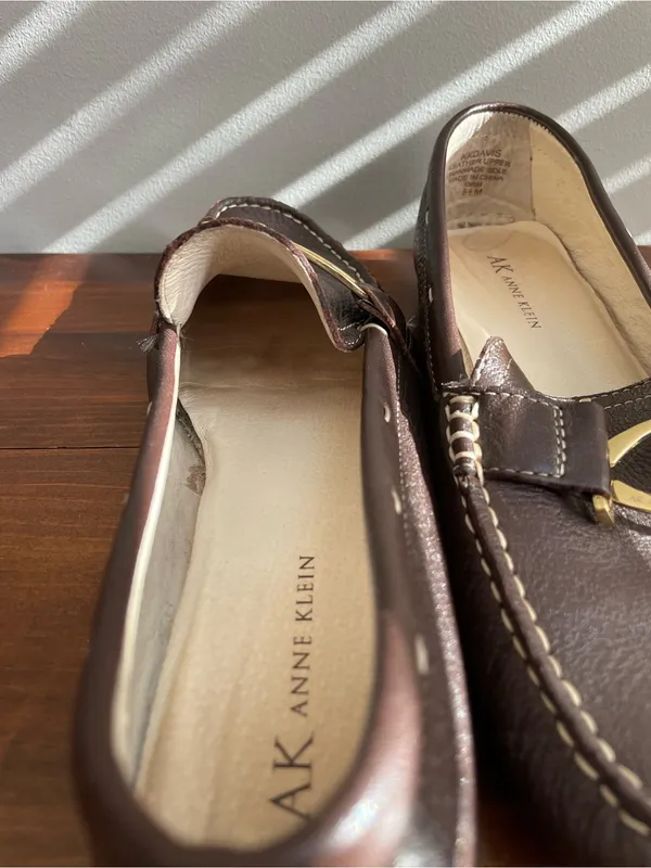 Anne Klein Dark Brown Leather Women’s Slip-On Loafers with Gold Accent - Image 3