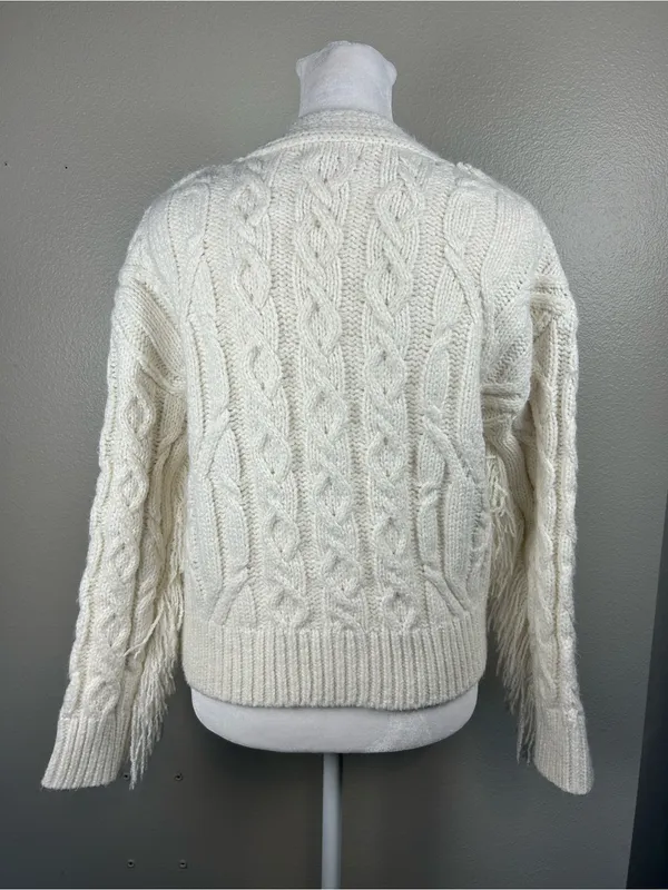 Altar'd State Cream Cable-Knit Frindge Boho Cardigan size XS - Image 2