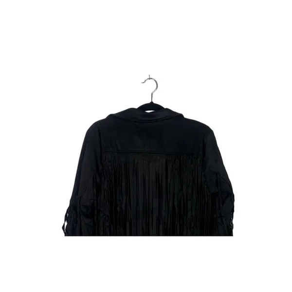 NEW! Western Fringe Soft Faux Suede Open Style Lined Jacket Coat M Black - Image 9