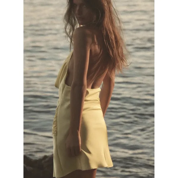 Zara Yellow Satin Silky Halter Mini Dress Kate Hudson Low Back Summer 90s Y2K - Image 8