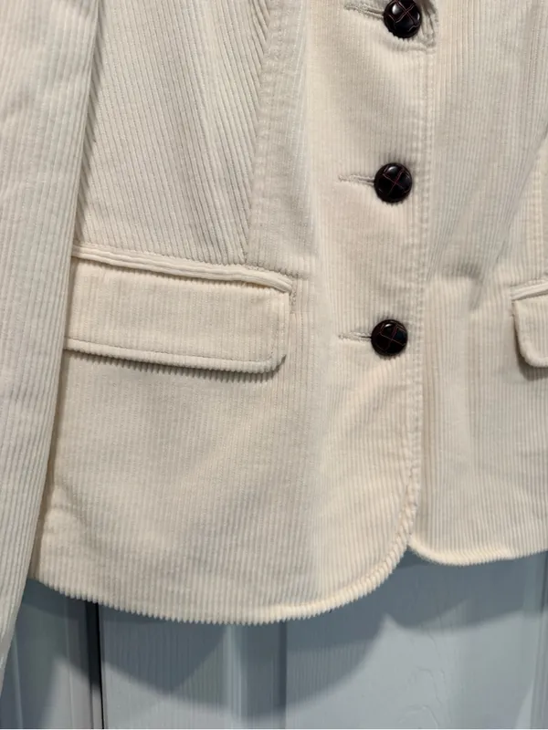 NWT L.L.Bean Size 16 Cream Corduroy Blazer Jacket Cotton Floral Lined Button - Image 4