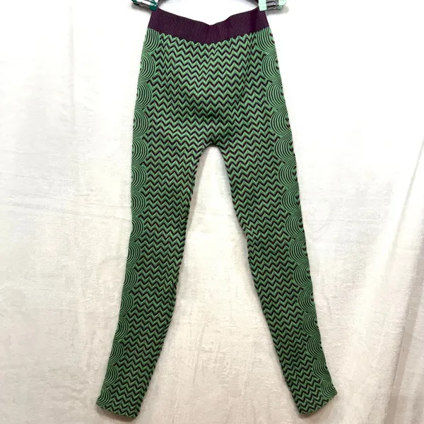 Zara‎ Set XS Green Purple Knit Crop Top Legging Slimming Geometric Sexy Gym Yoga - Image 5