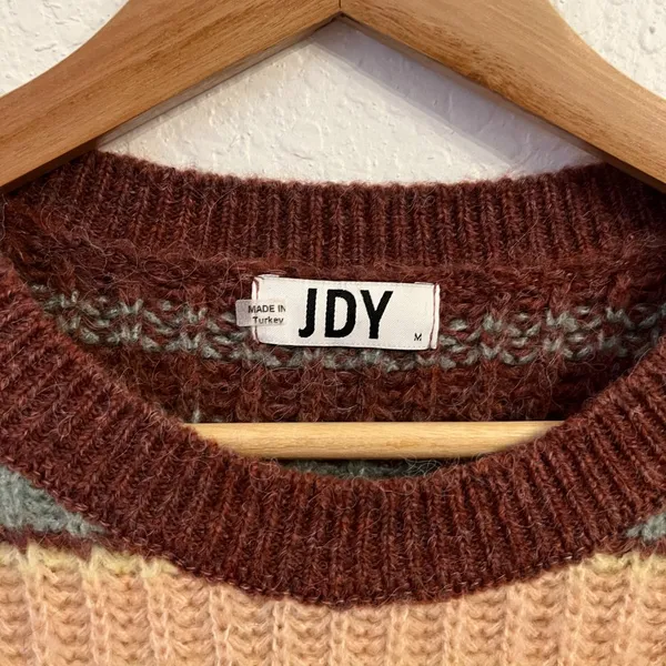 JDY Striped Crewneck Sweater M Burgundy Pink‎ - Image 3