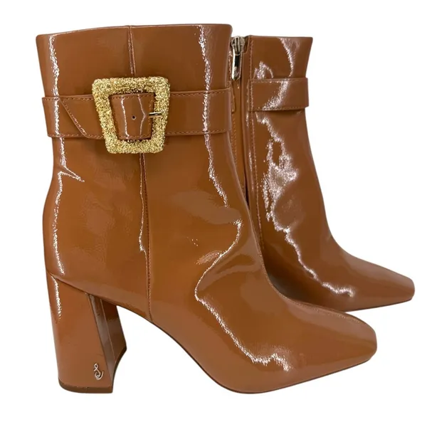 Sam Edelman Women's Corinne Square Toe Dress Booties Desert Camel Patent Sz 8.5M - Image 2