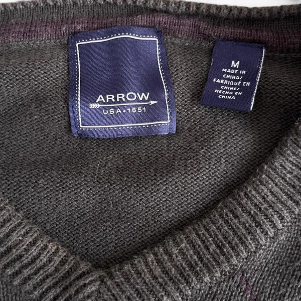 vintage Arrow argyle crewneck sweater in olive green and tan - Image 3