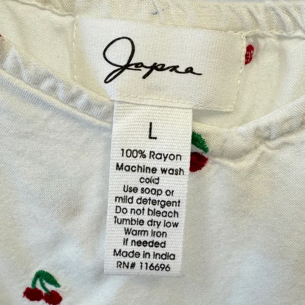 Japna White‎ Cherry Embroidered Rayon Camisole Tank Top Women Large Adjustable - Image 5