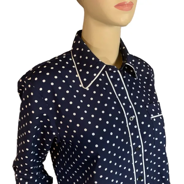 Lauren Ralph Lauren Navy Blue W/White Polka Dots Button Down Shirt (M) - Image 7