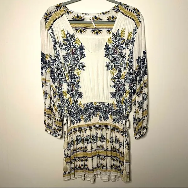 Free People Moonlight Drive Mini Boho Peasant Dress Ivory Small - Image 2