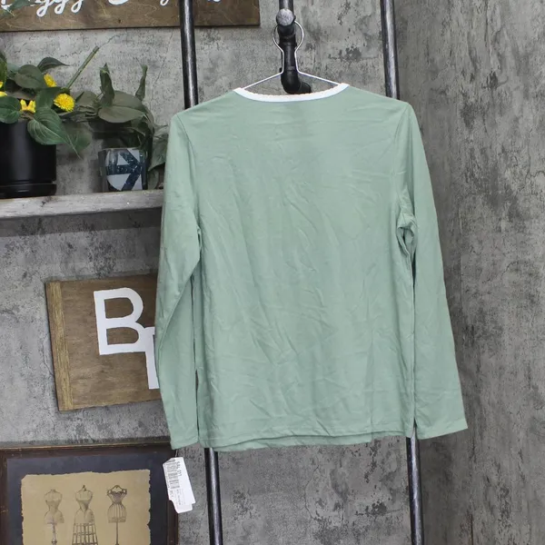 Charter Club Womens Knit Long Sleeve Pajama Shirt Top Winter Tree Toss Green S - Image 2