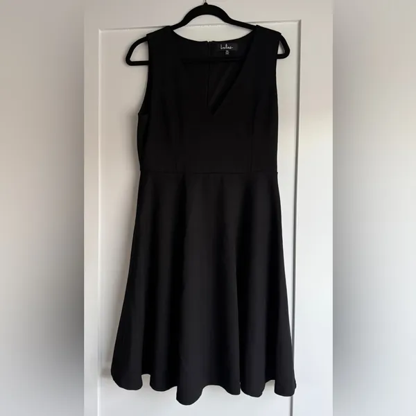 Lulus Hello World Black V-Neck Skater Midi Dress Size XL Flirty Classic - Image 6