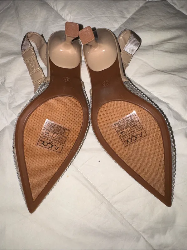 Sugar Nude Rhinestone Slingback Pointed Toe Heels Tan Size 5.5 - Image 6